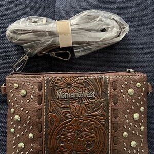 Montana West Brown Embossed Floral Crossbody